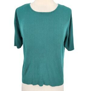 Preview Collection Vintage Silk Knit Top – Size Med - Teal Green Ribbed Basic